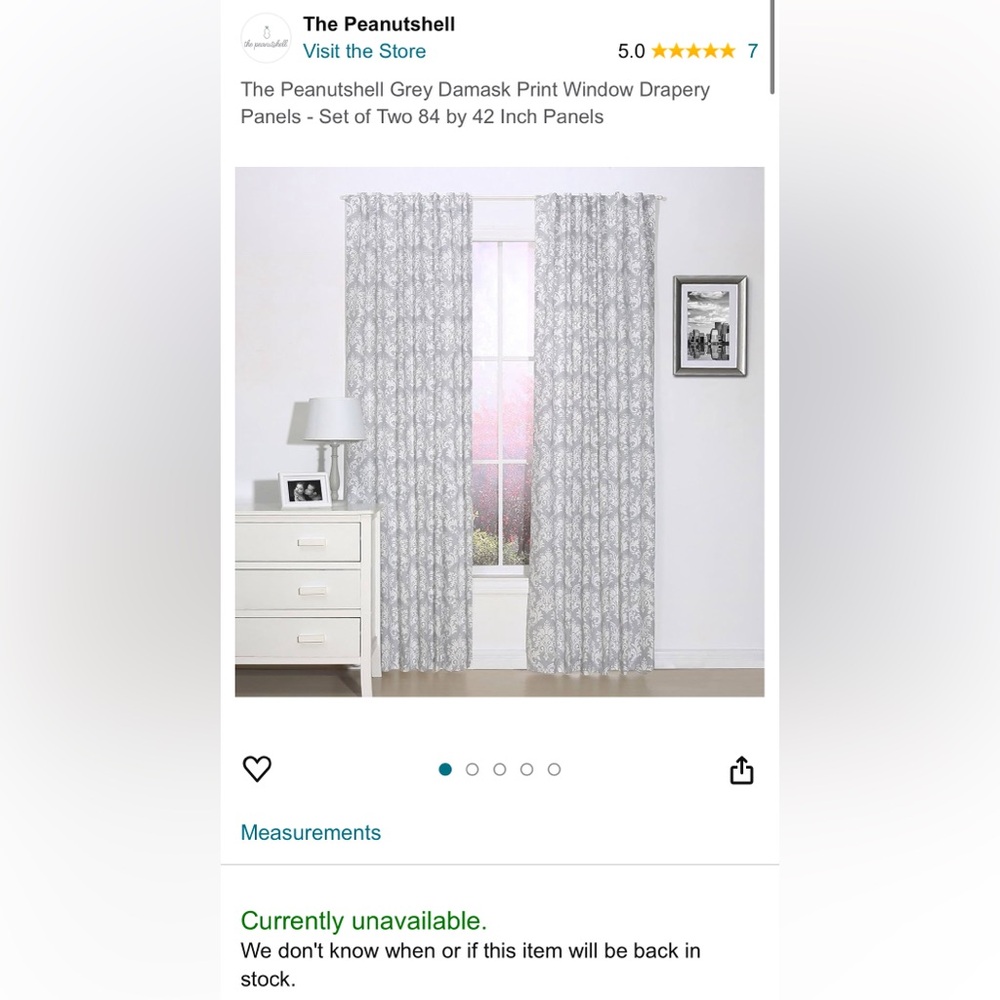 Peanutshell Gray White Damask Curtains